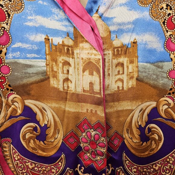 Escada Taj Mahal charmeuse silk blouse Mughal jewels print rare vintage size 42 - Picture 5 of 16